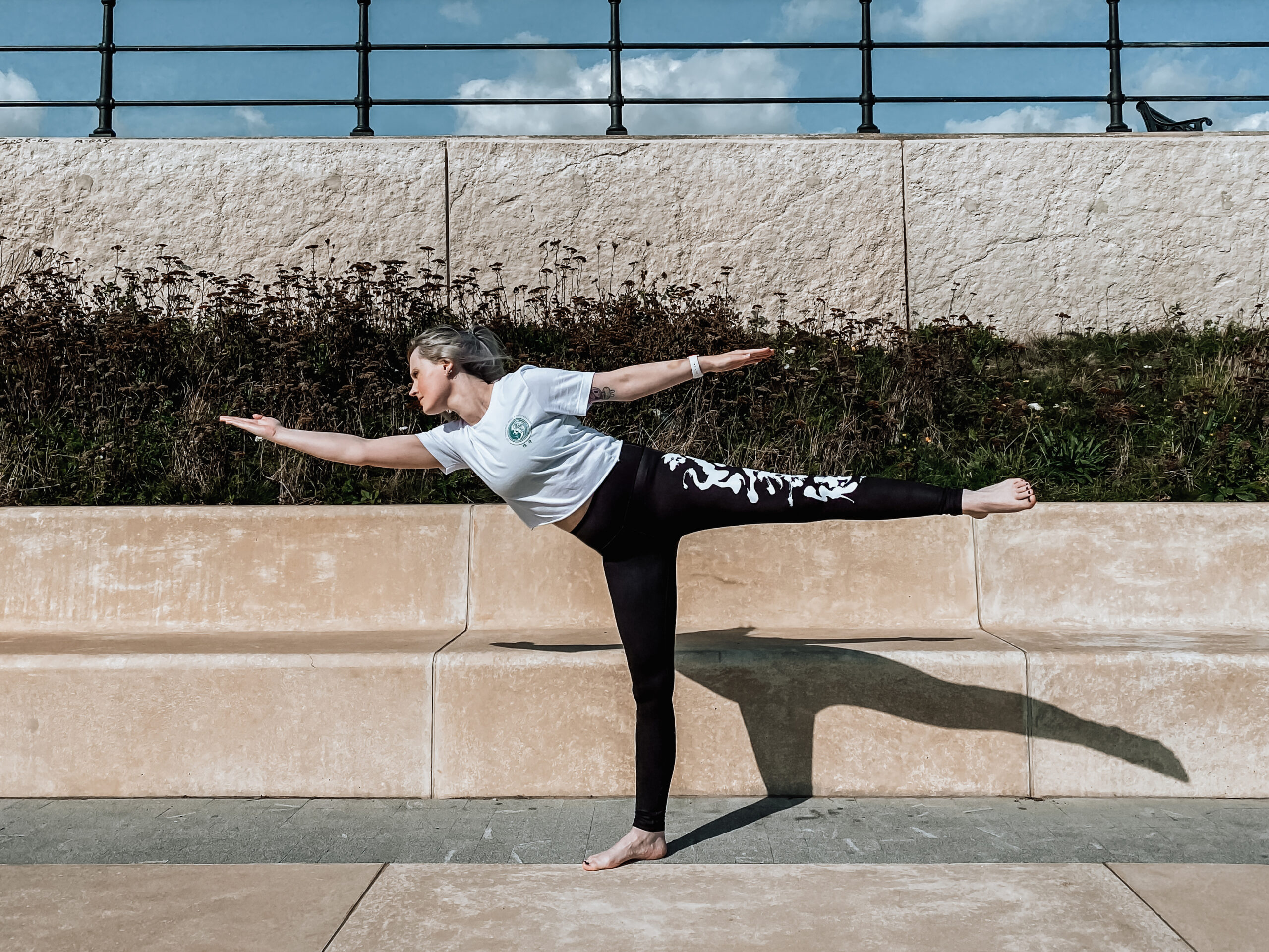 A girl doing Flying Warrior