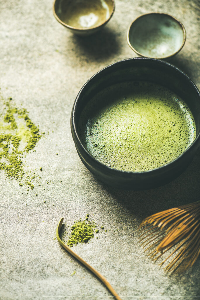 Freshly brewed matcha tea